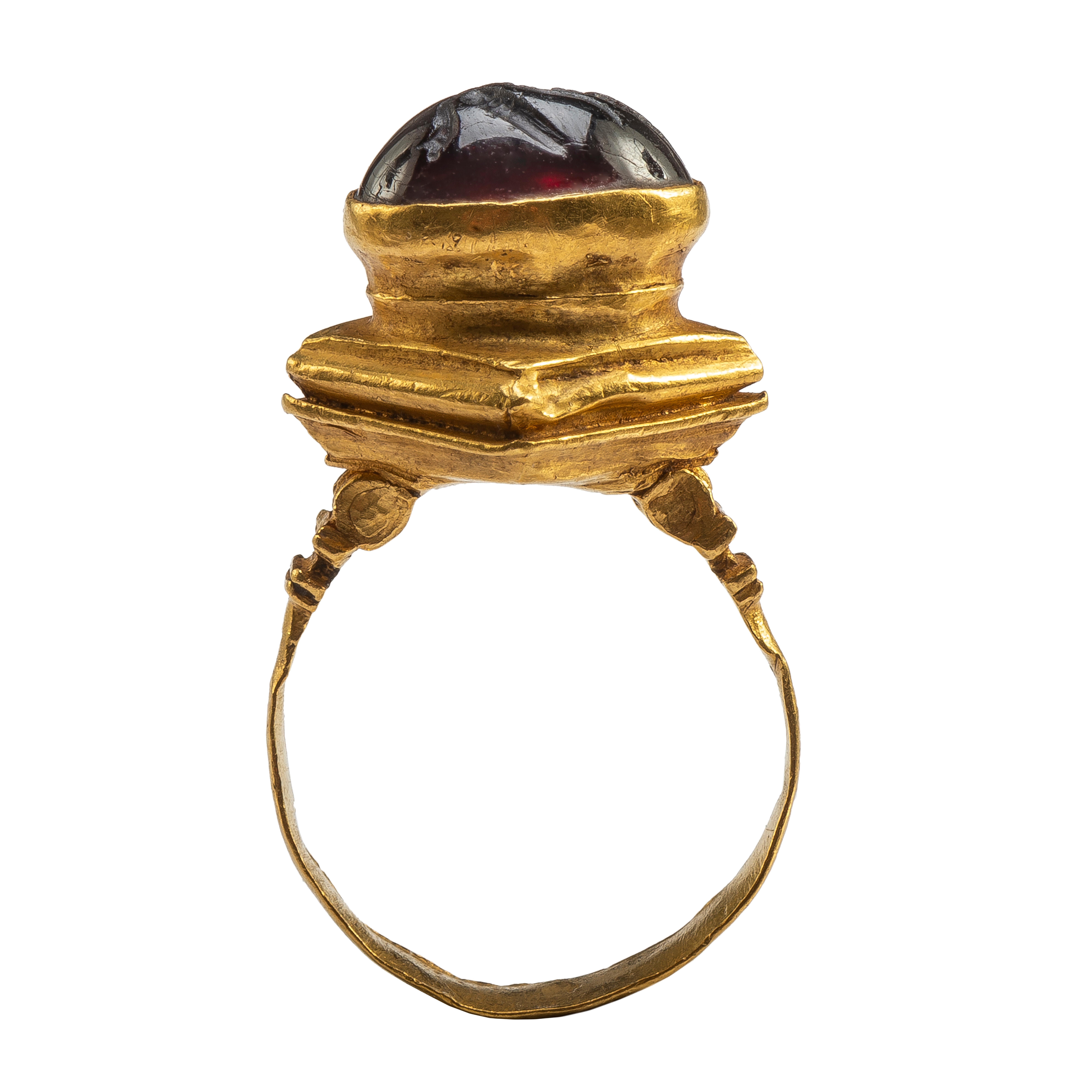 Oval Cut Gold Hellenistic Ring with Garnet Intaglio