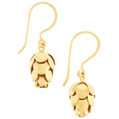 Gold Hemlock Pine Cone Earrings in 18 Karat Yellow Gold on Hooks