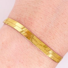 Gold Herringbone Bracelet, Italian, 10 Karat Yellow Gold, Herringbone Chain