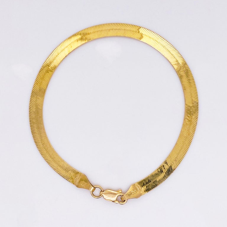 Gold Herringbone Bracelet, Italian, 10 Karat Yellow Gold, Herringbone