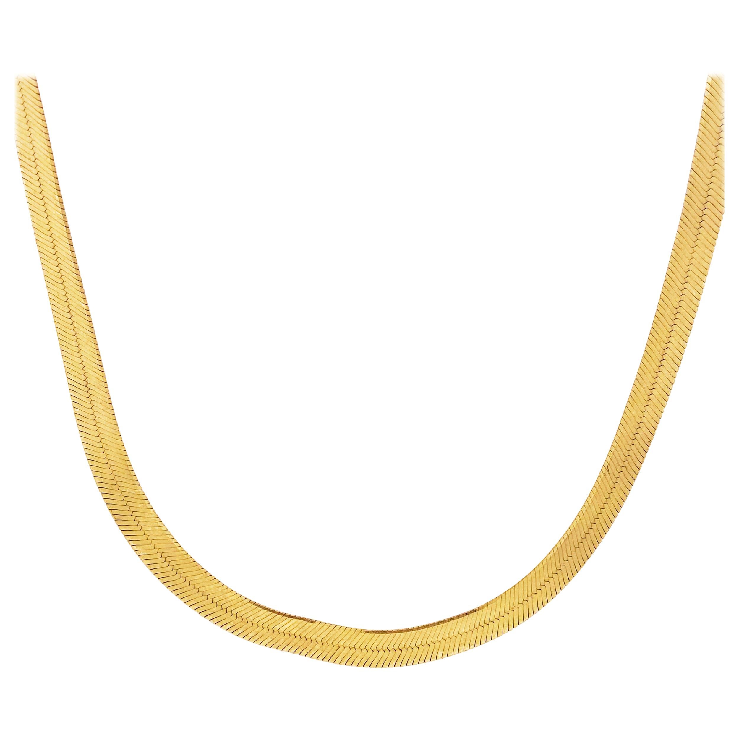Gold Herringbone Chain in Yellow Gold, Flat Link Wide Chain For Sale