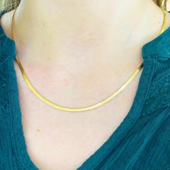 Gold Herringbone Chain Flat Design in 14 Karat Yellow Gold 16 Inches Long,