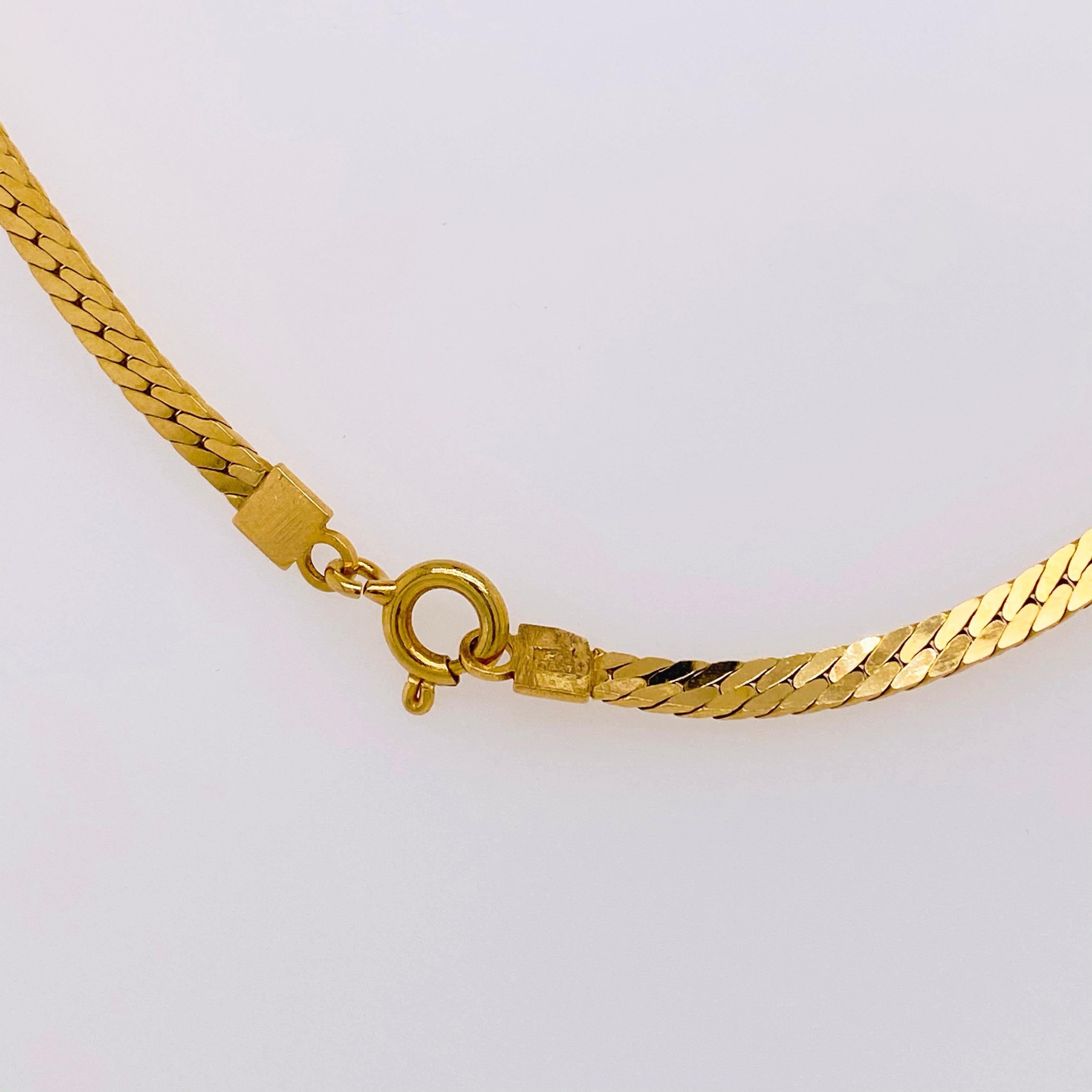 Gold Herringbone Chain in 14 Karat Yellow Gold, Flat Wide Chain In New Condition In Austin, TX
