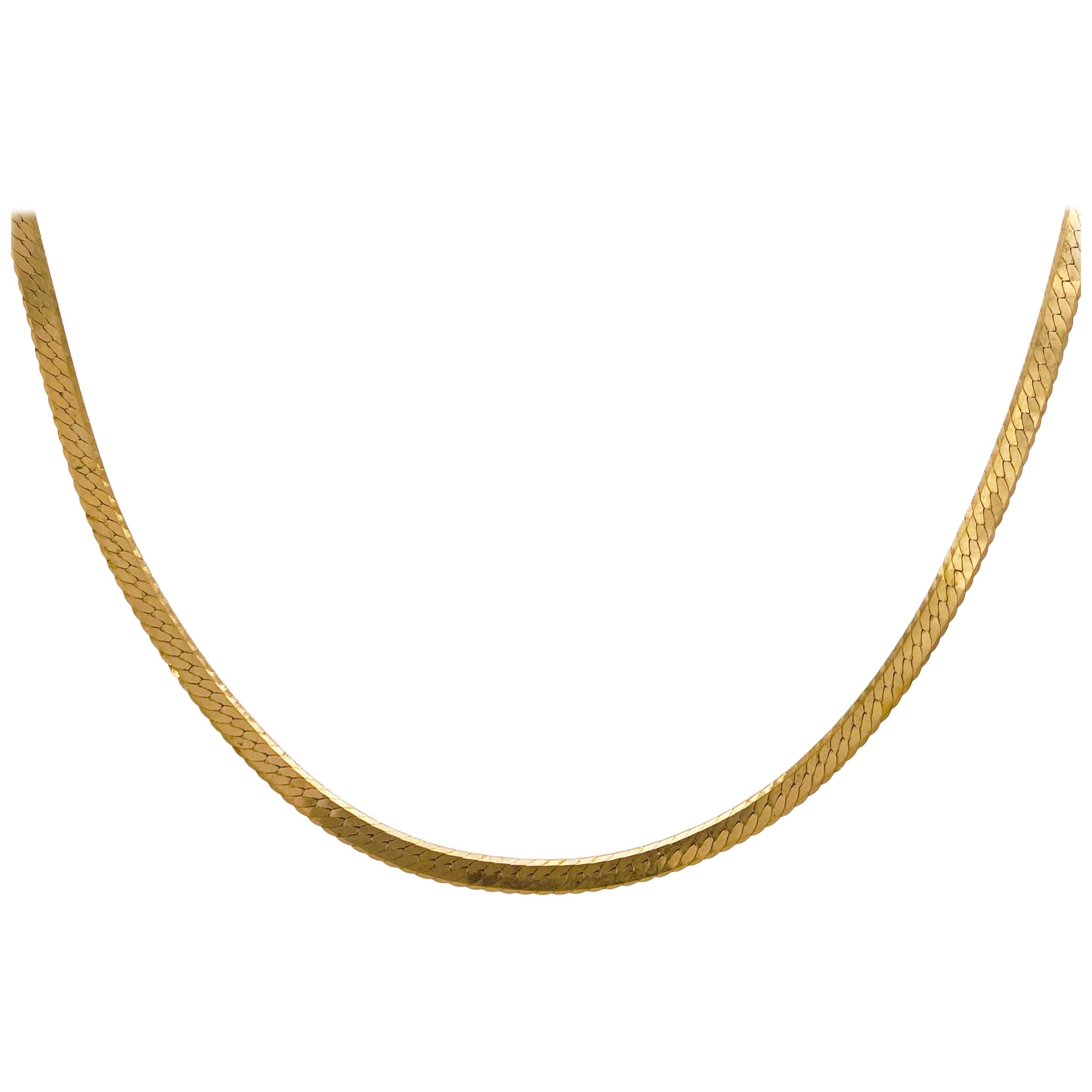 Gold Herringbone Chain Flat Design in 14 Karat Yellow Gold 16 Inches Long, 