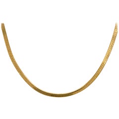 Gold Herringbone Chain Flat Design in 14 Karat Yellow Gold 16 Inches Long, 