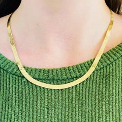 Gold Herringbone Chain in Yellow Gold, Flat Link Wide Chain