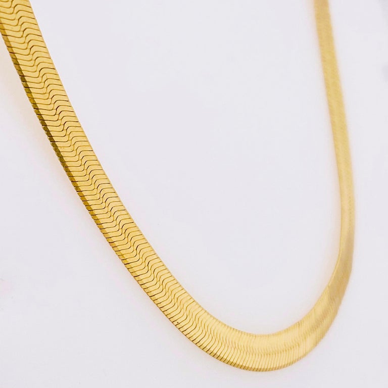 Gold Herringbone Chain in Yellow Gold, Flat Link Wide Chain at 1stDibs