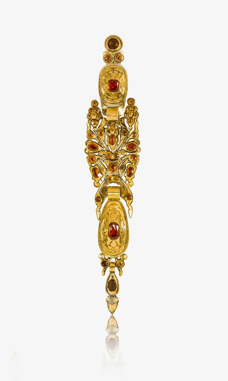 Victorian Gold & Hessonite Garnet Pendeloque Style Earrings; Iberian; Spain; Ca 1780 For Sale