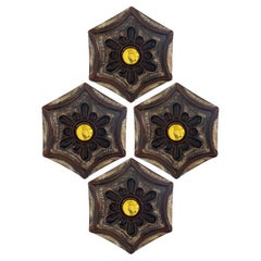 Gold Hex-shaped Star Ceramic Wall Lights, Germany, 1970