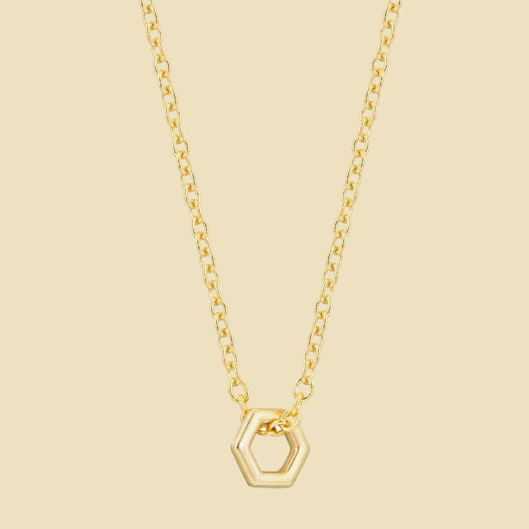 Modern Gold Hexagon Loop Necklace For Sale