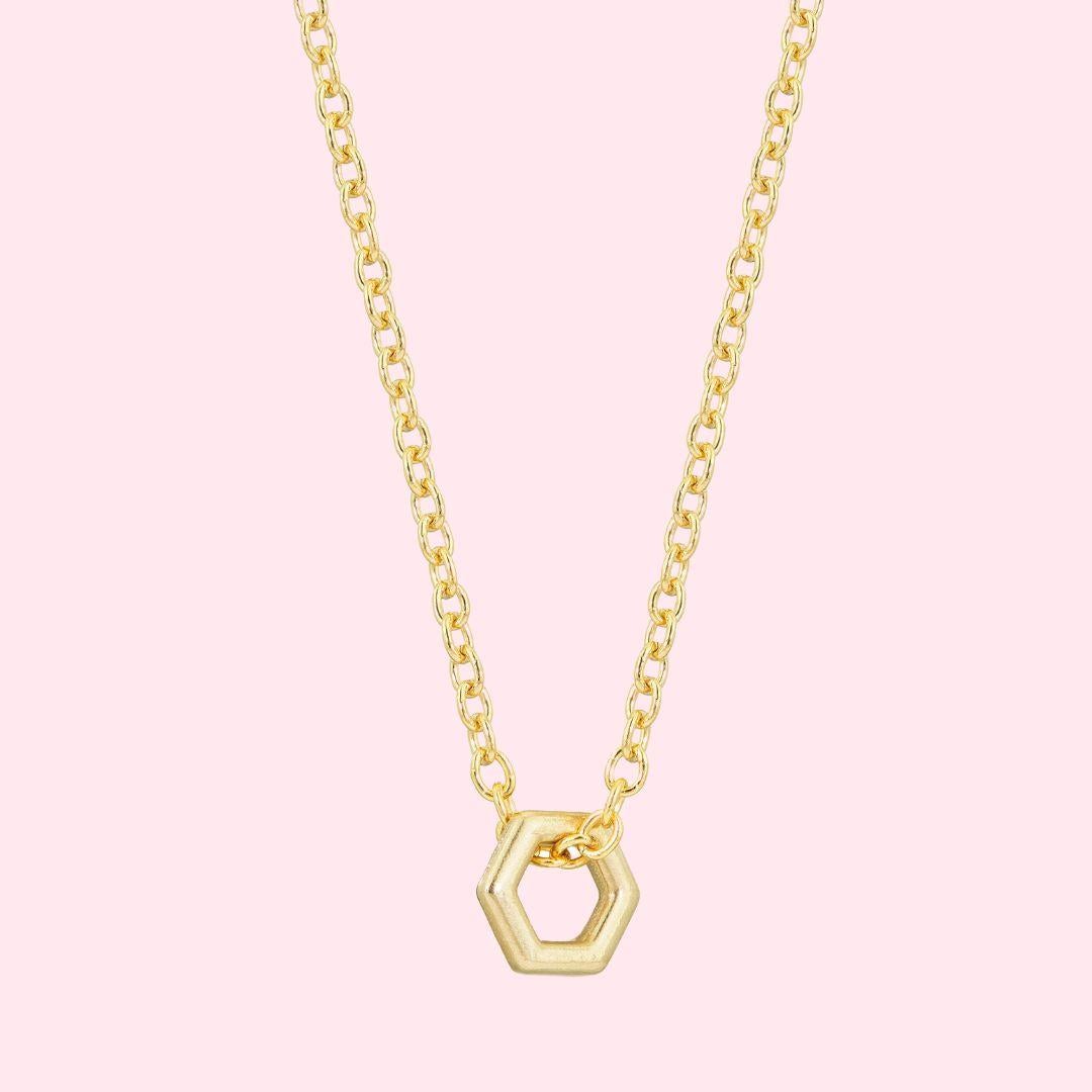 Women's Gold Hexagon Loop Necklace For Sale