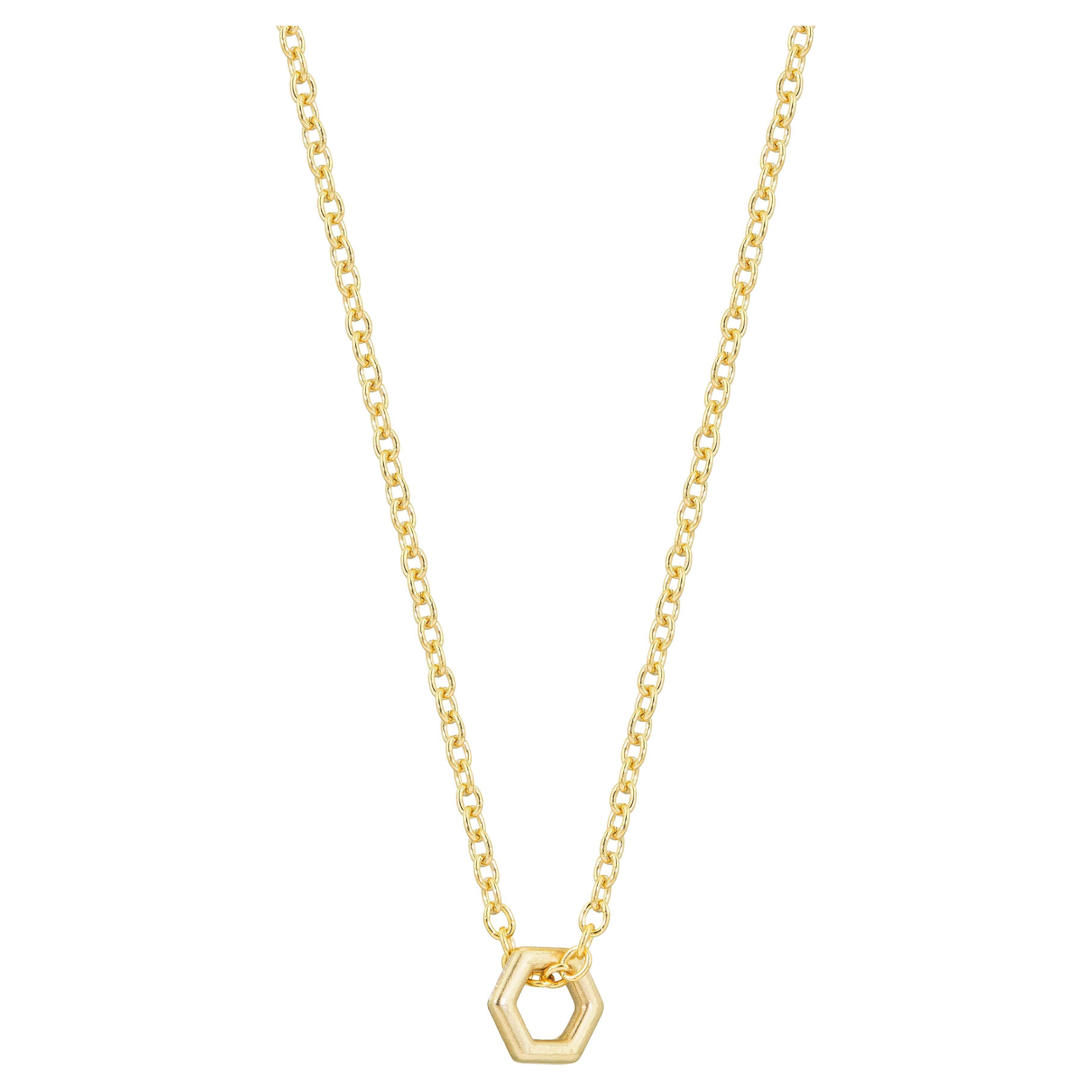 Gold Hexagon Loop Necklace For Sale