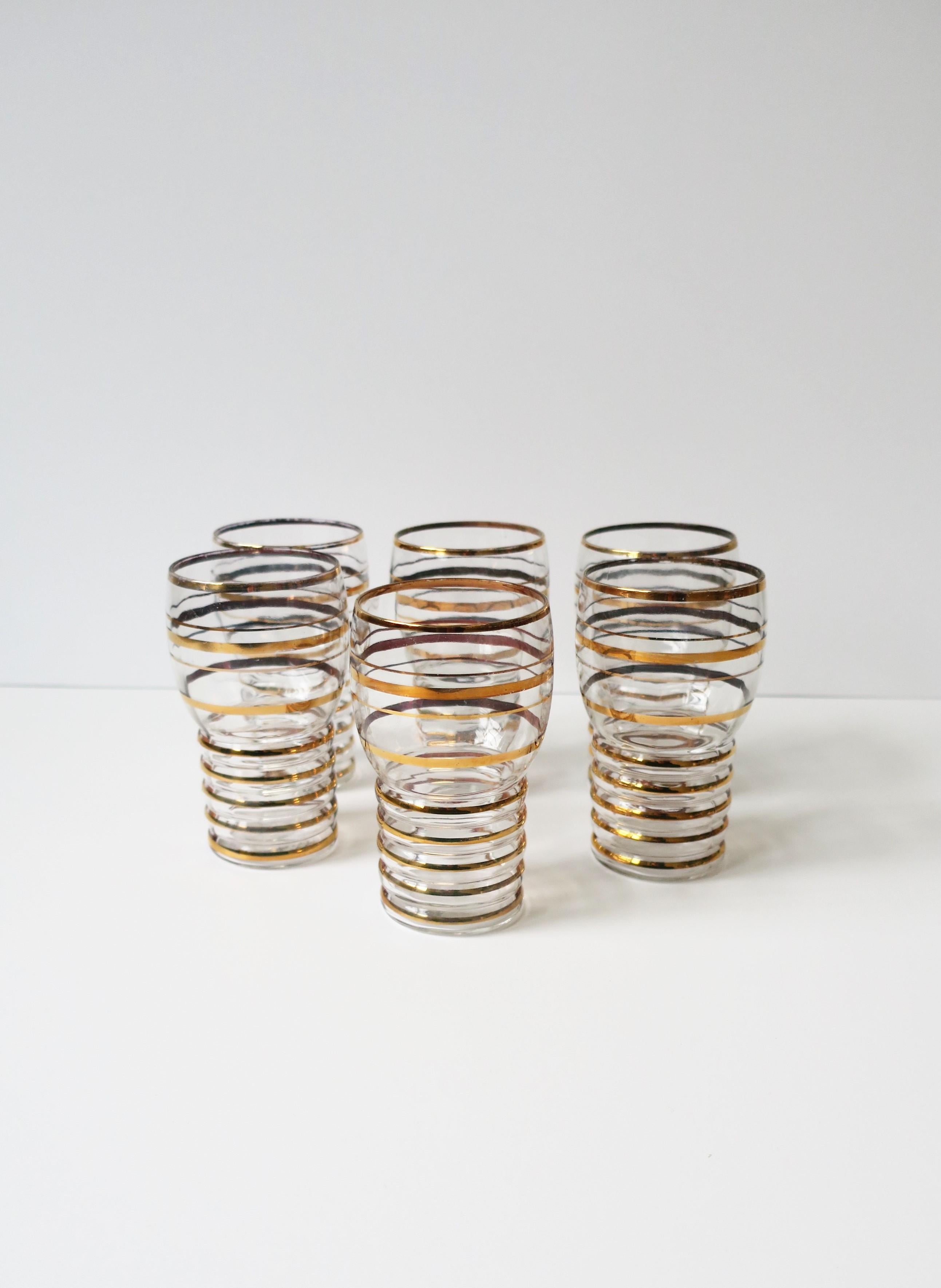 Mid-20th Century Gold Highball Cocktail Glasses, Set of 6