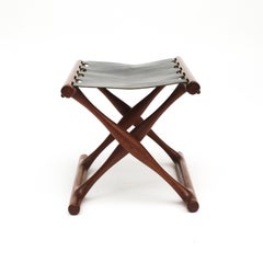 ”Gold Hill” Teak and Leather Folding Stool by Poul Hundevad