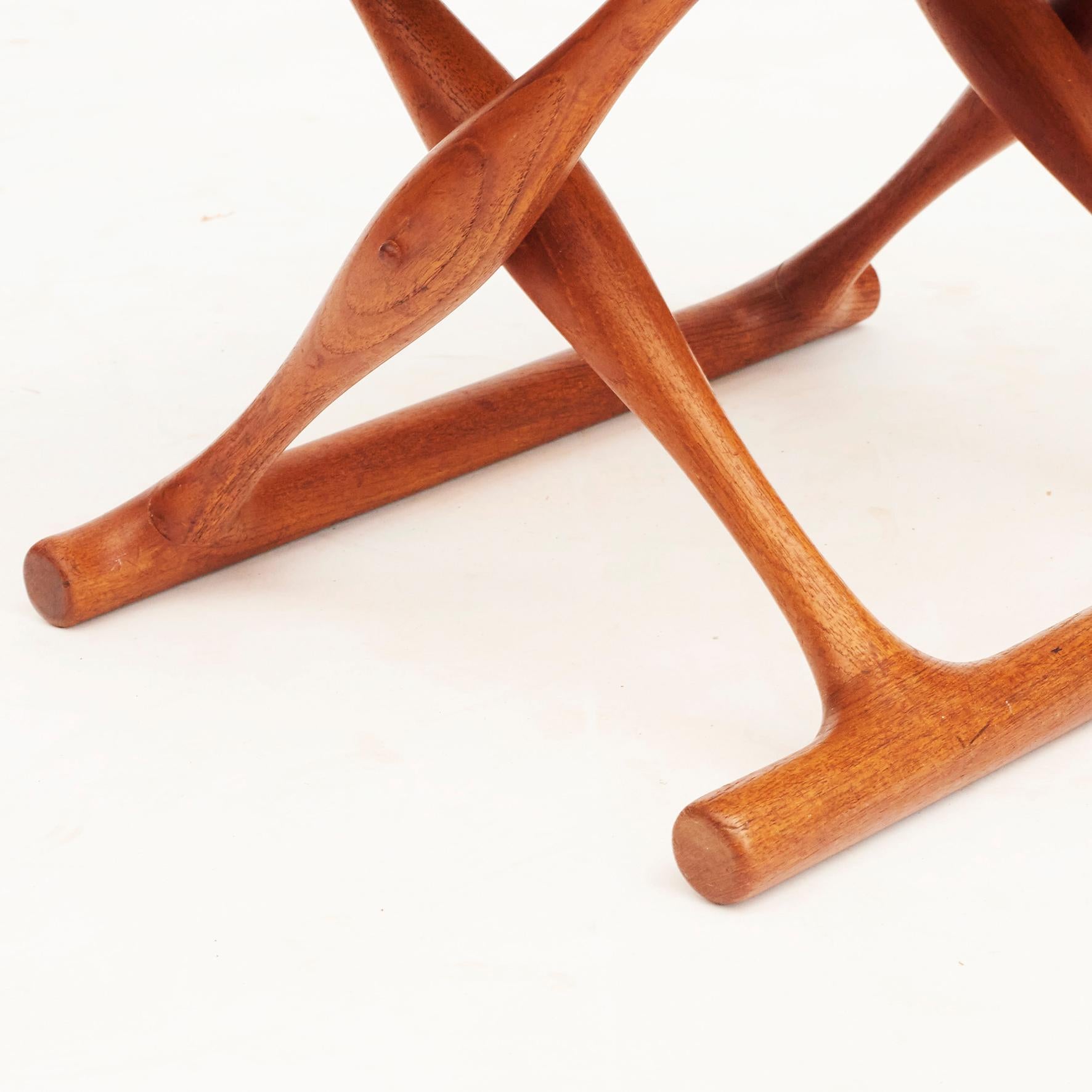 European ”Gold Hill” Teak and Leather Folding Stool by Poul Hundevad