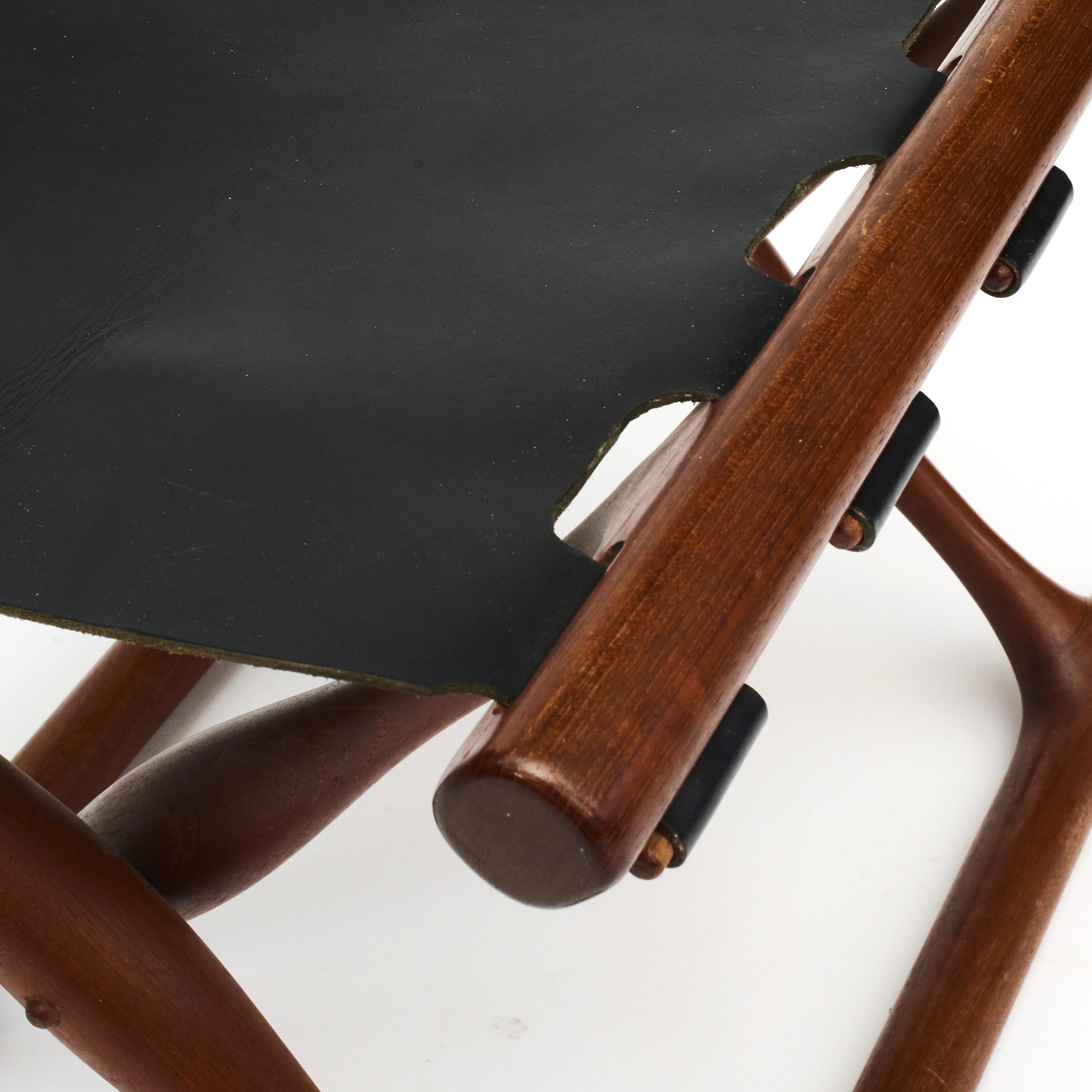 Danish ”Gold Hill” Teak and Leather Folding Stool by Poul Hundevad