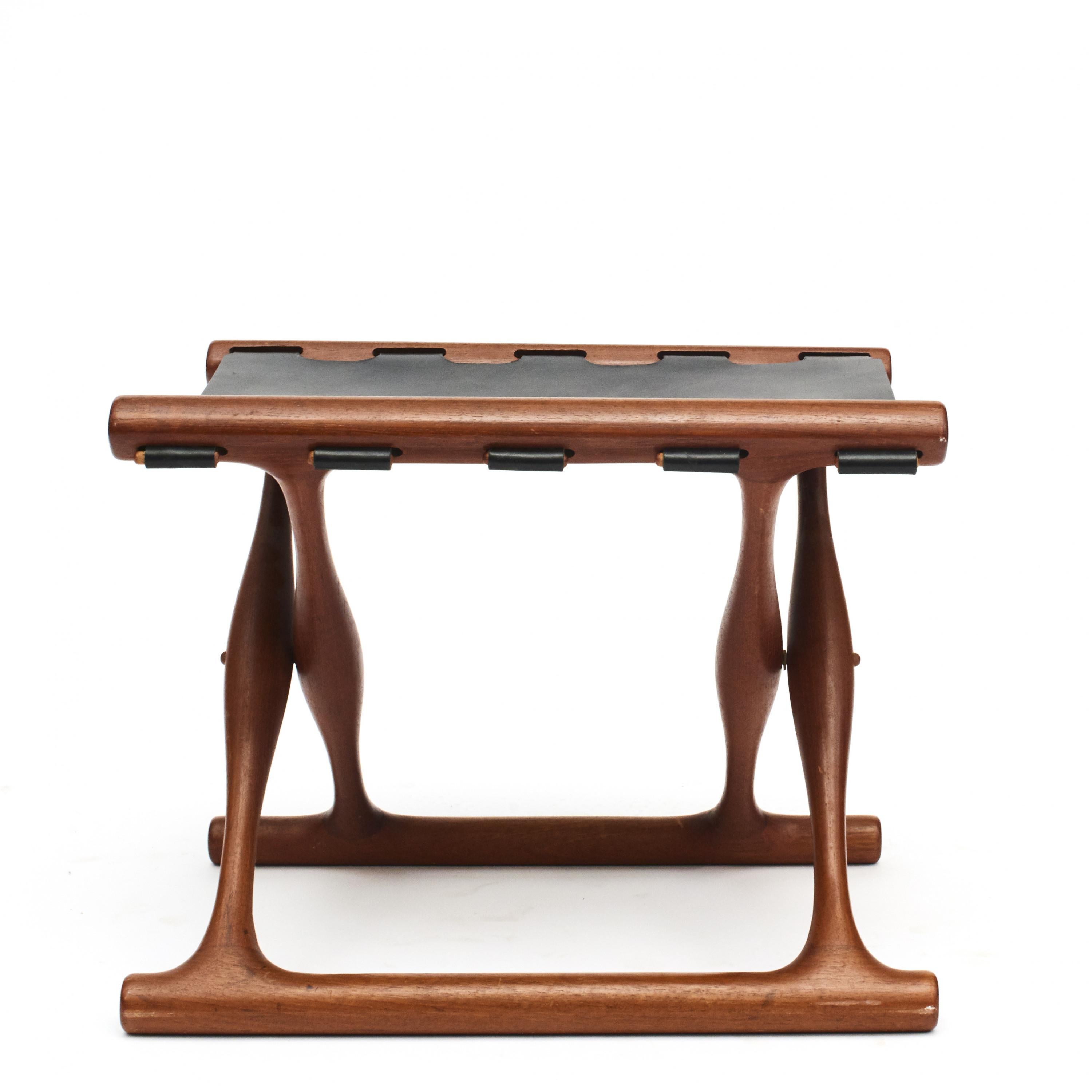 ”Gold Hill” Teak and Leather Folding Stool by Poul Hundevad 3