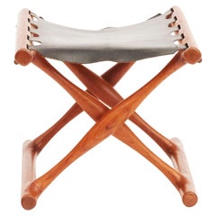 ”Gold Hill” Teak and Leather Folding Stool by Poul Hundevad