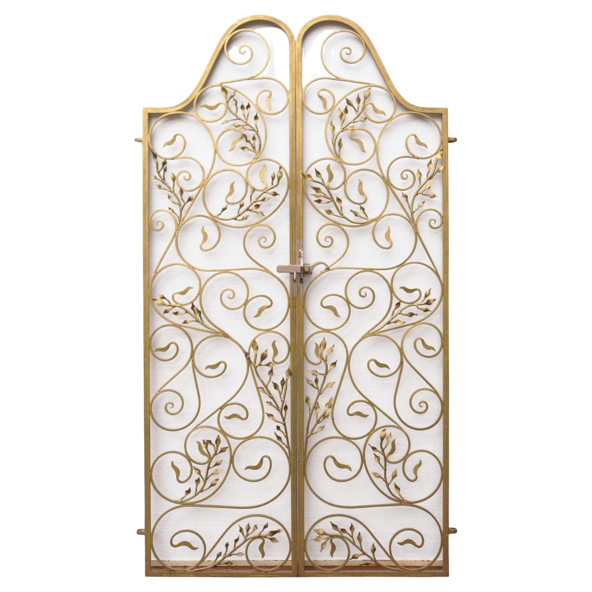 Gold Hollywood Regency Style Wrought Iron Garden Gates For Sale