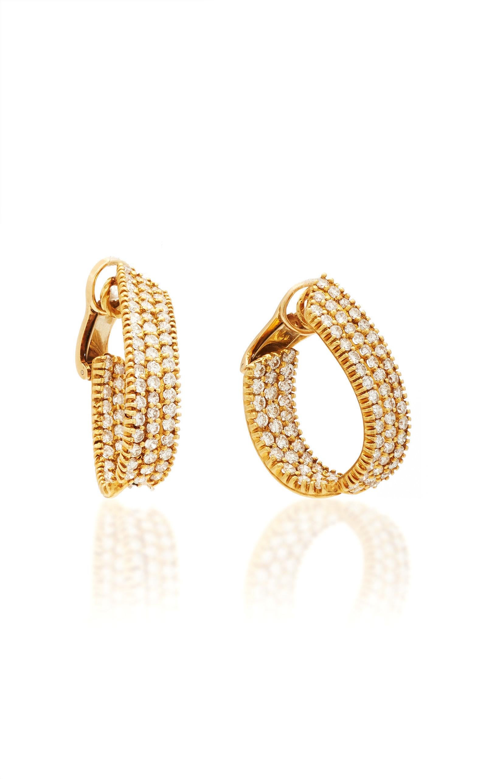 Round Cut Gold Hoop Diamond Earrings For Sale