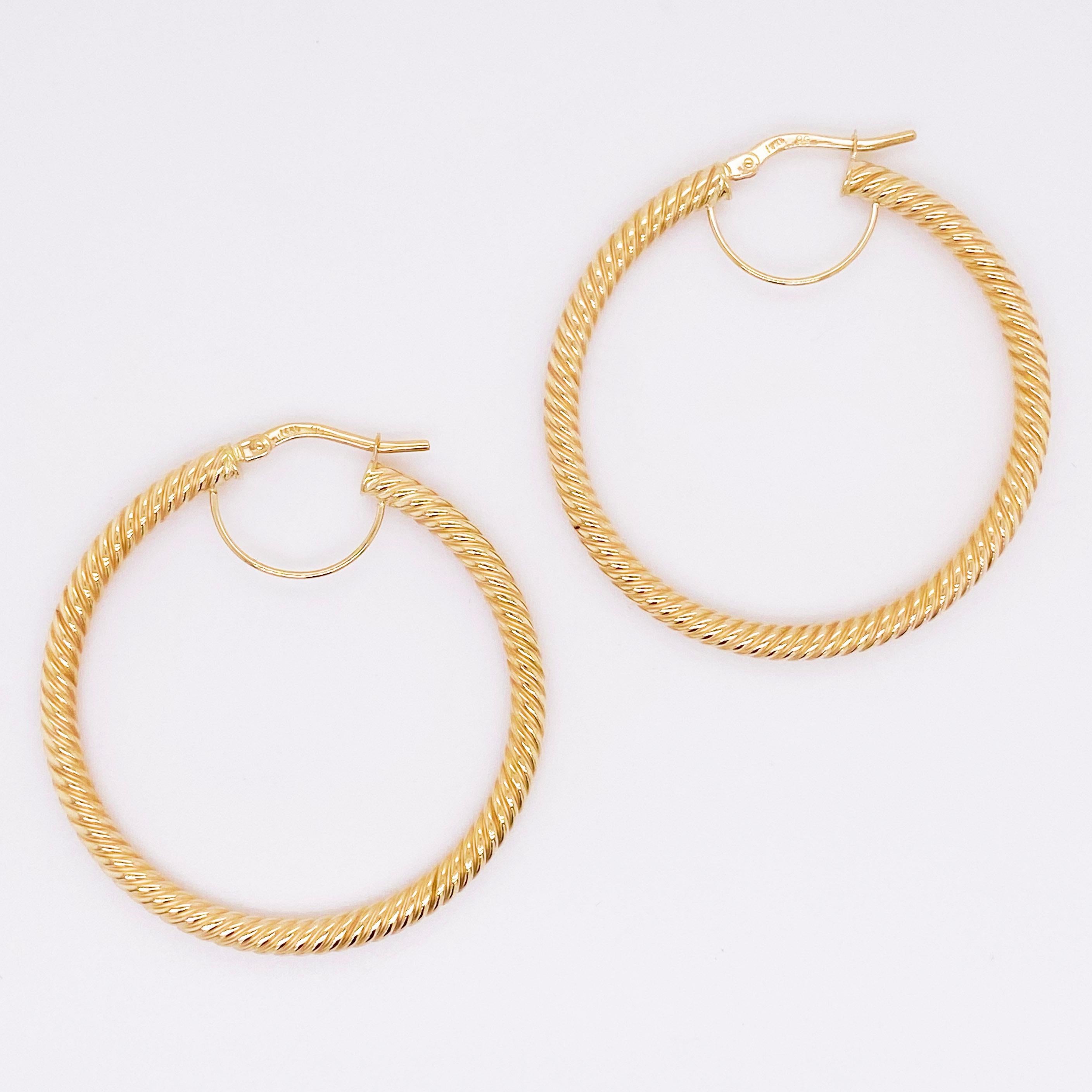 Modern Gold Hoop Earrings, 14 Karat Twisted Hoops, 14 Karat Yellow Gold, Medium Hoops