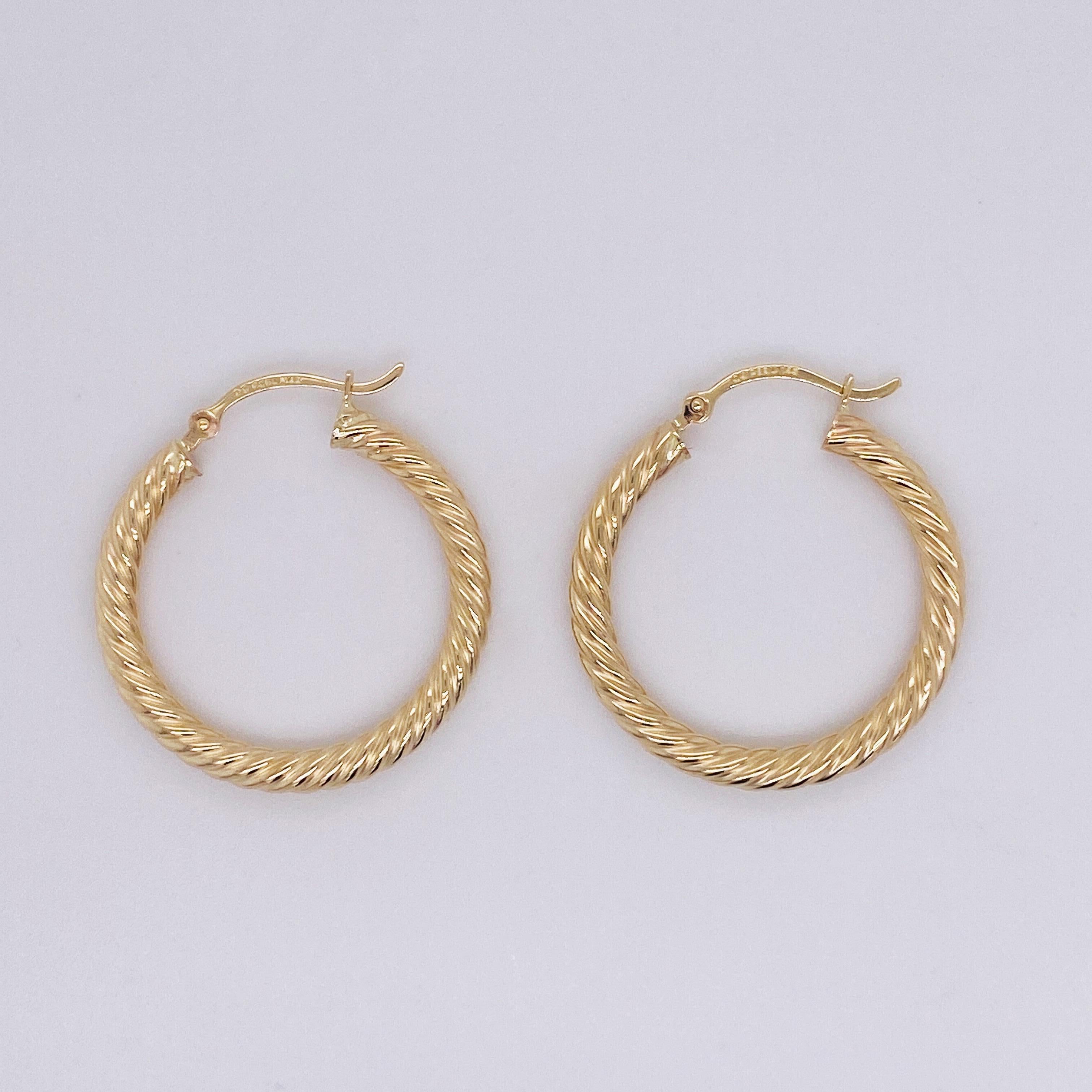 Modern Gold Hoop Earrings, 14 Karat Twisted Hoops, 14 Karat Yellow Gold, Medium Hoops