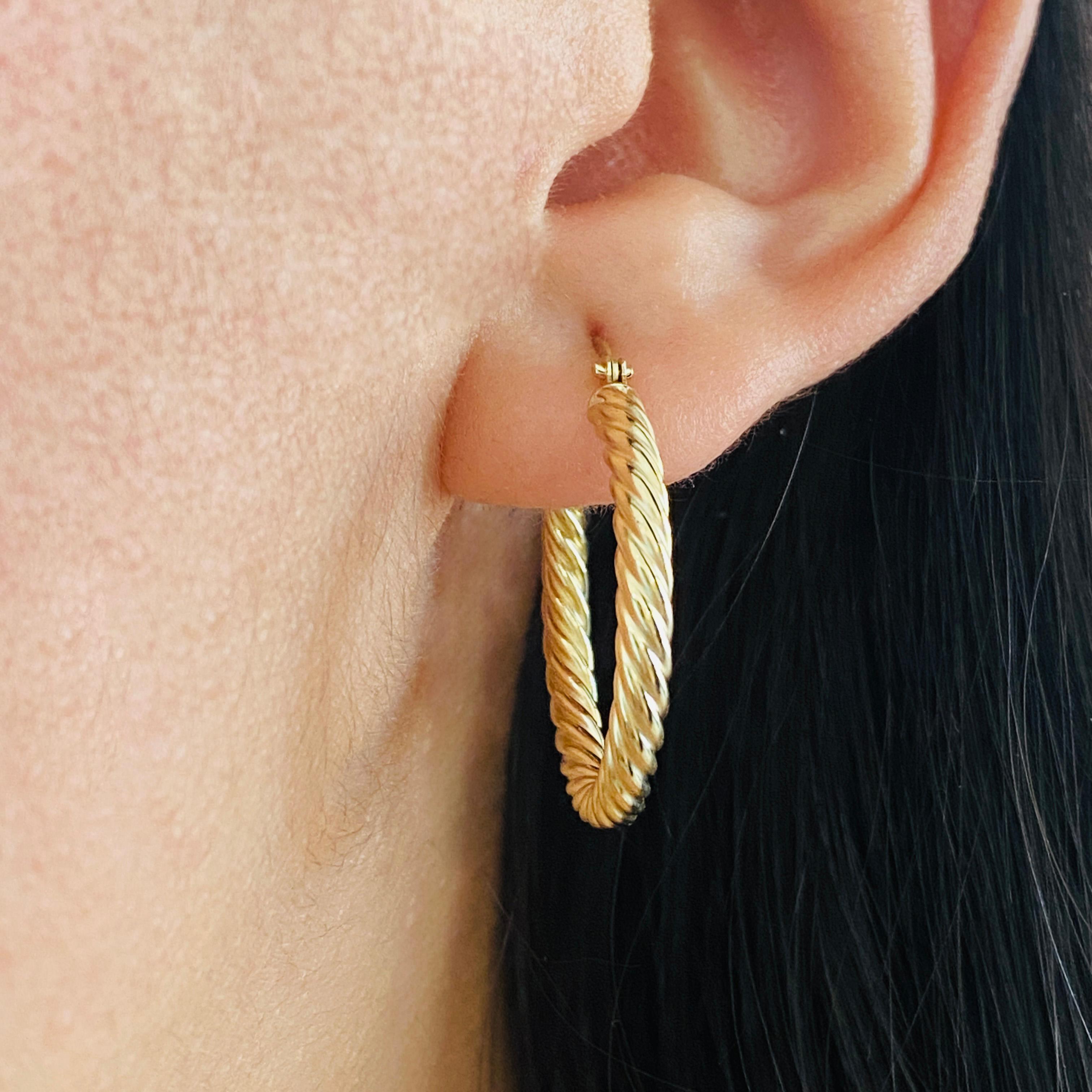 Women's Gold Hoop Earrings, 14 Karat Twisted Hoops, 14 Karat Yellow Gold, Medium Hoops