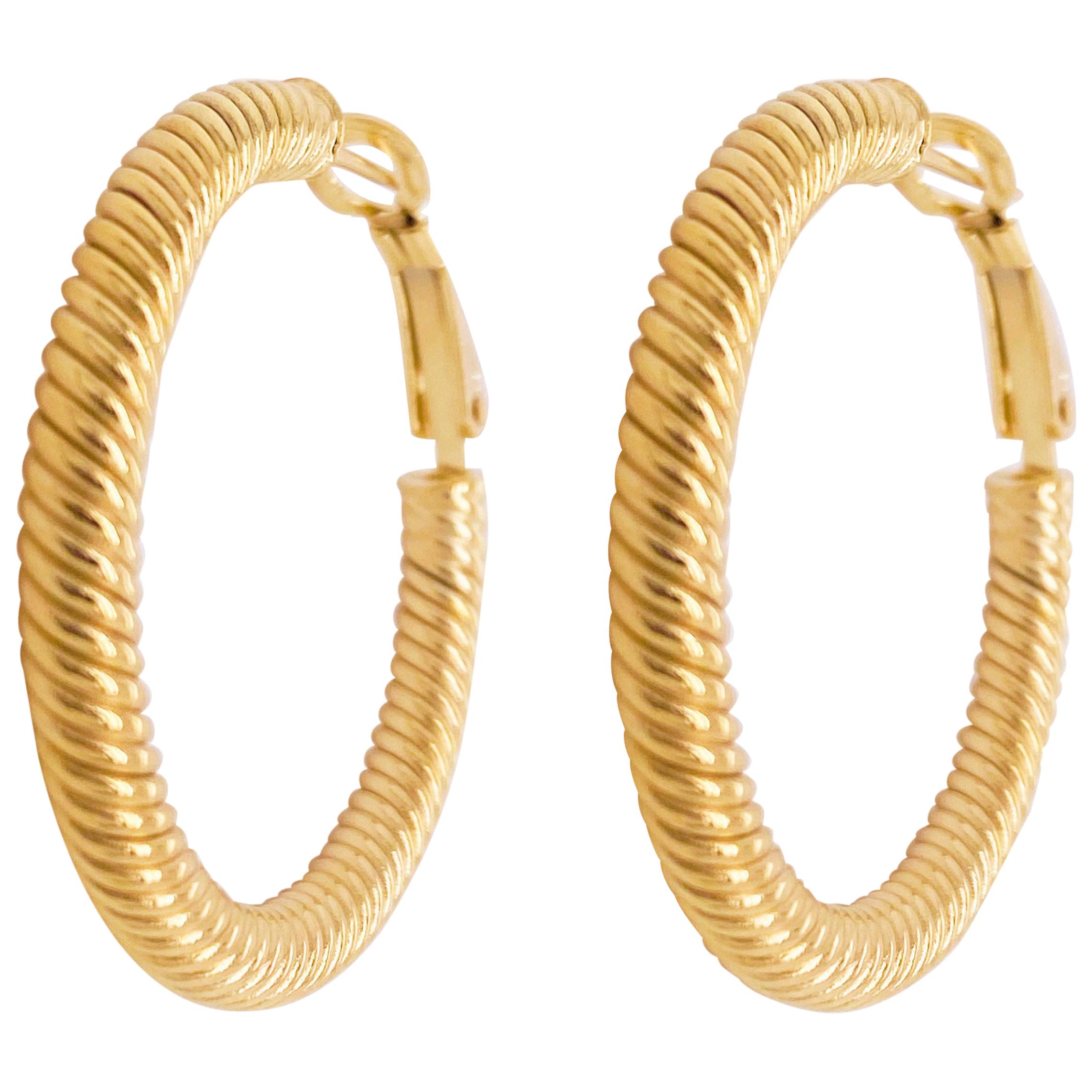 Gold Hoop Earrings, 14 Karat Twisted Hoops, 14 Karat Yellow Gold, Medium Hoops