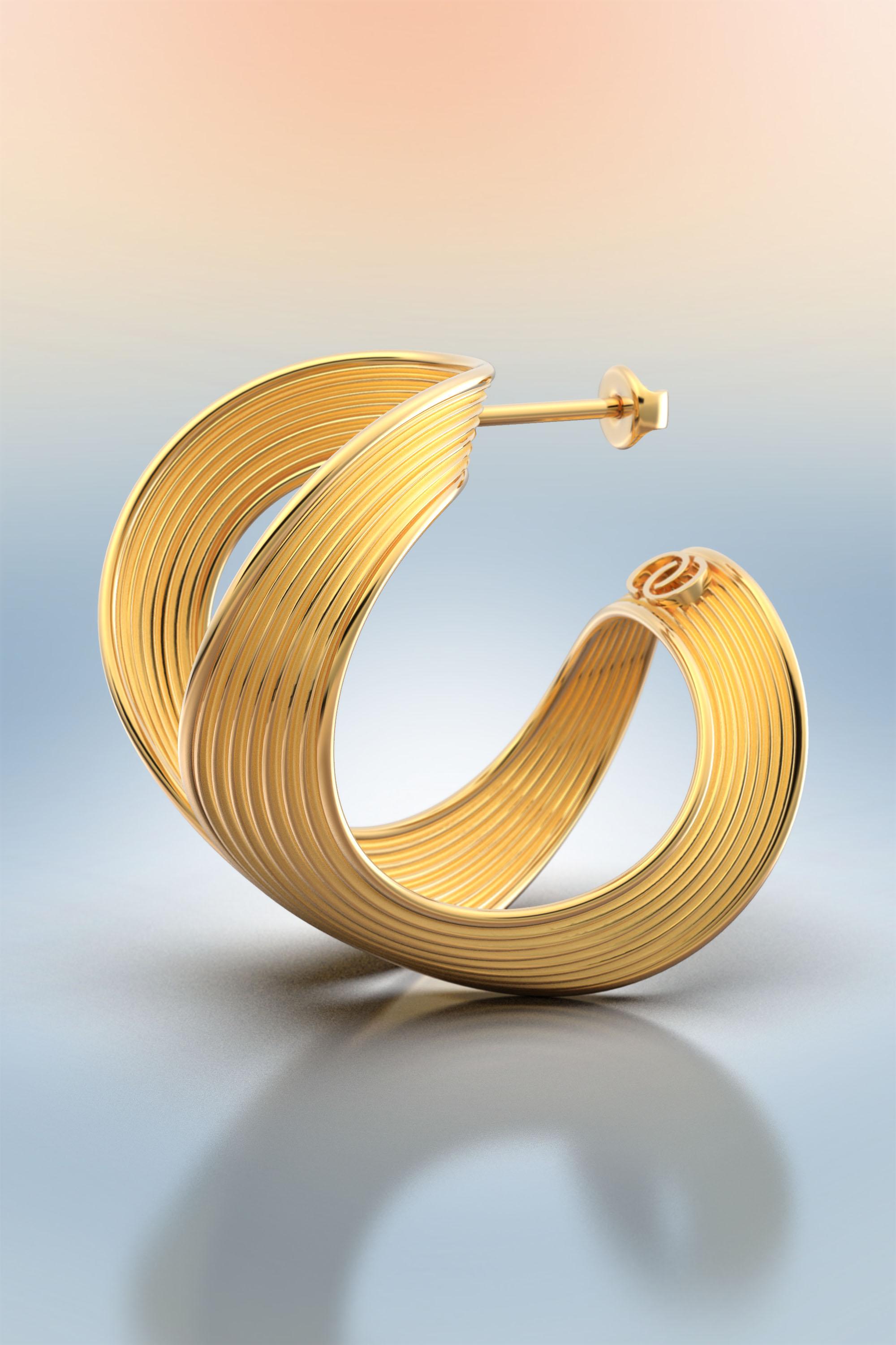 Créoles en or 14 carats, grands anneaux, fabriqués en Italie par Oltremare Gioielli en vente 2