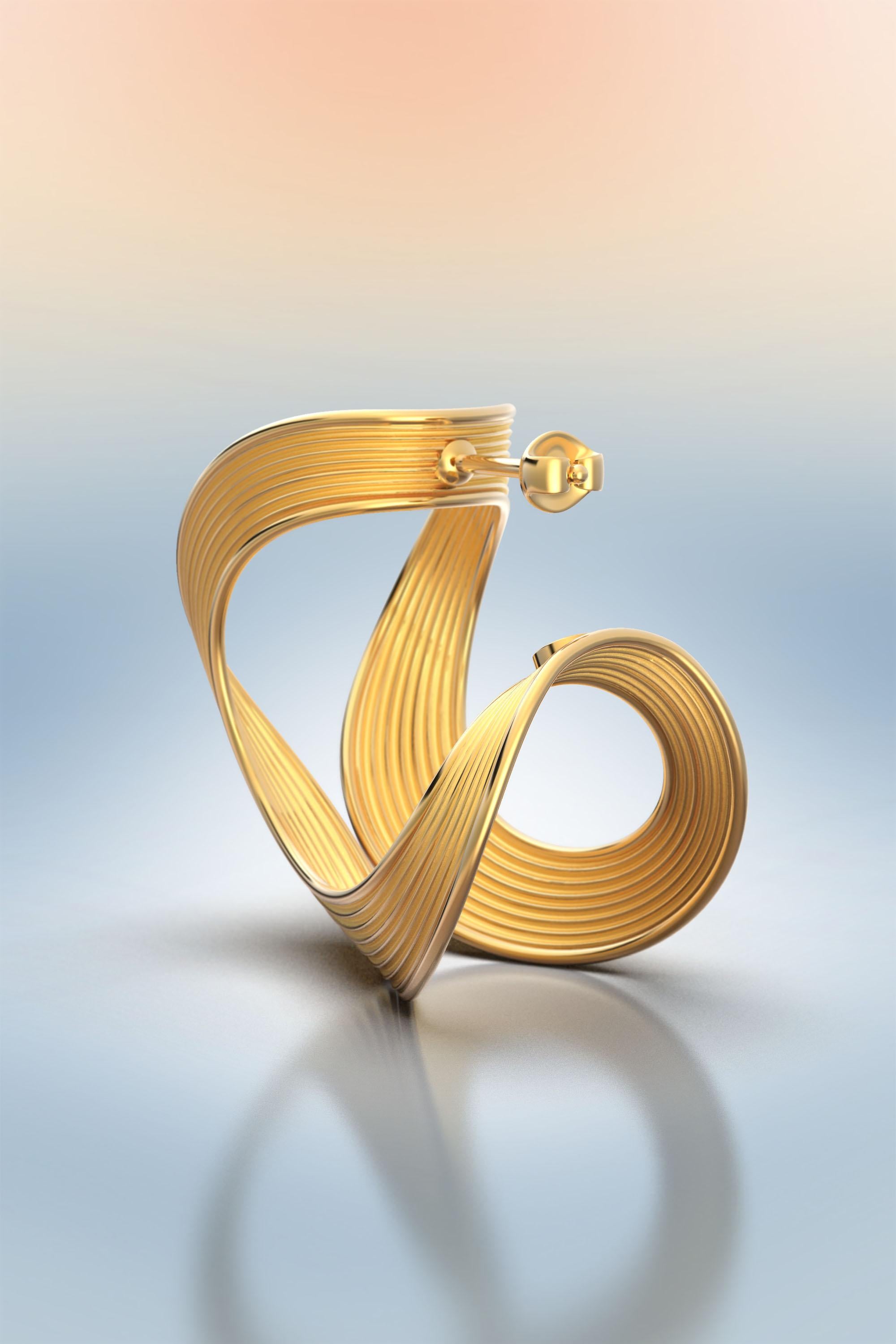 Créoles en or 14 carats, grands anneaux, fabriqués en Italie par Oltremare Gioielli en vente 3