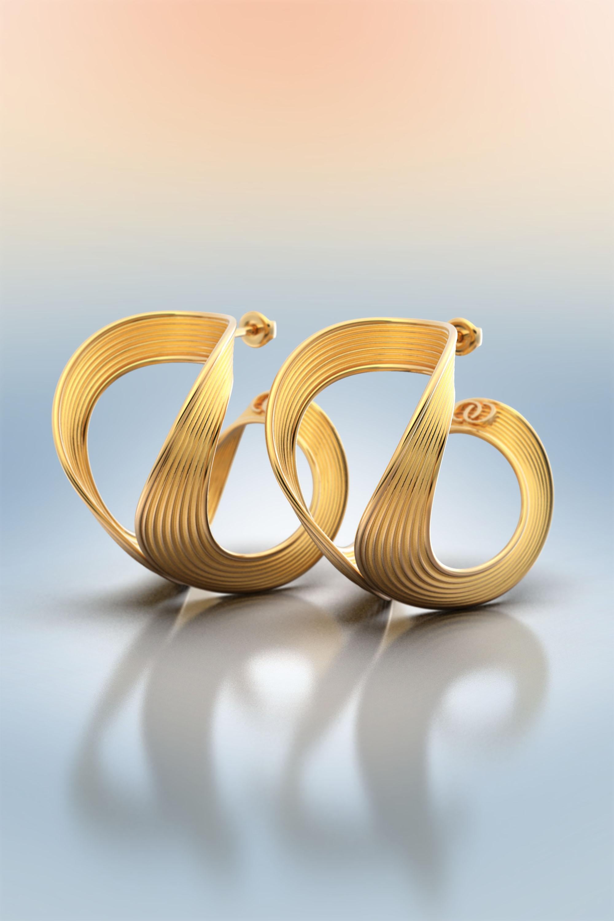 Créoles en or 14 carats, grands anneaux, fabriqués en Italie par Oltremare Gioielli en vente 4