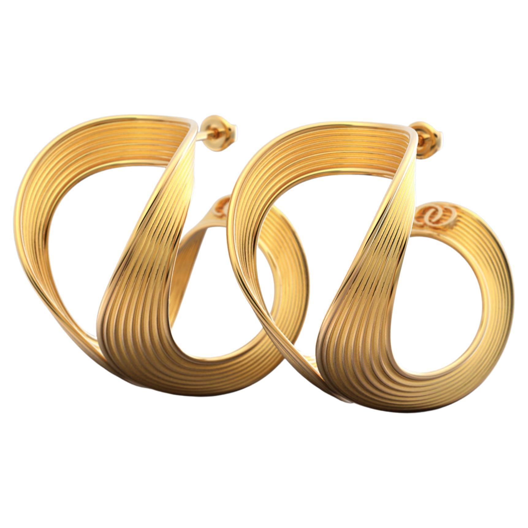 Gold Hoop Earrings, 14 karat large hoops made in Italy by Oltremare Gioielli For Sale