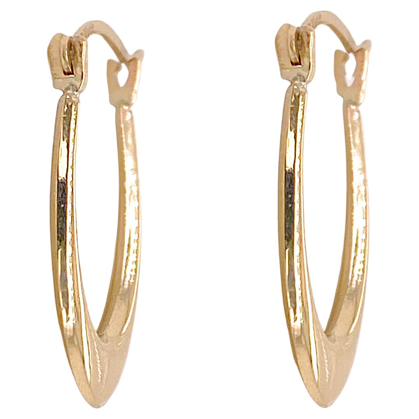 Oval Hoop Earrings, Polished U Hoops, Yellow Gold Elongated Earrings  For Sale
