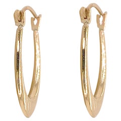 Oval Hoop Earrings, Polished U Hoops, Yellow Gold Elongated Earrings 