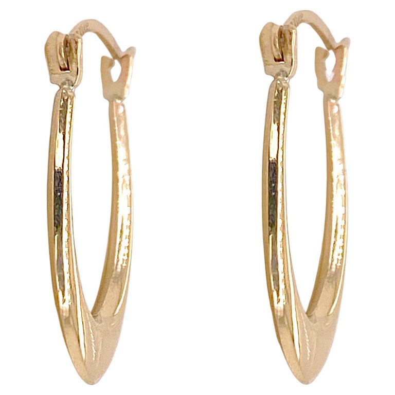 Oval Hoop Earrings, Polished U Hoops, Yellow Gold Elongated Earrings ...