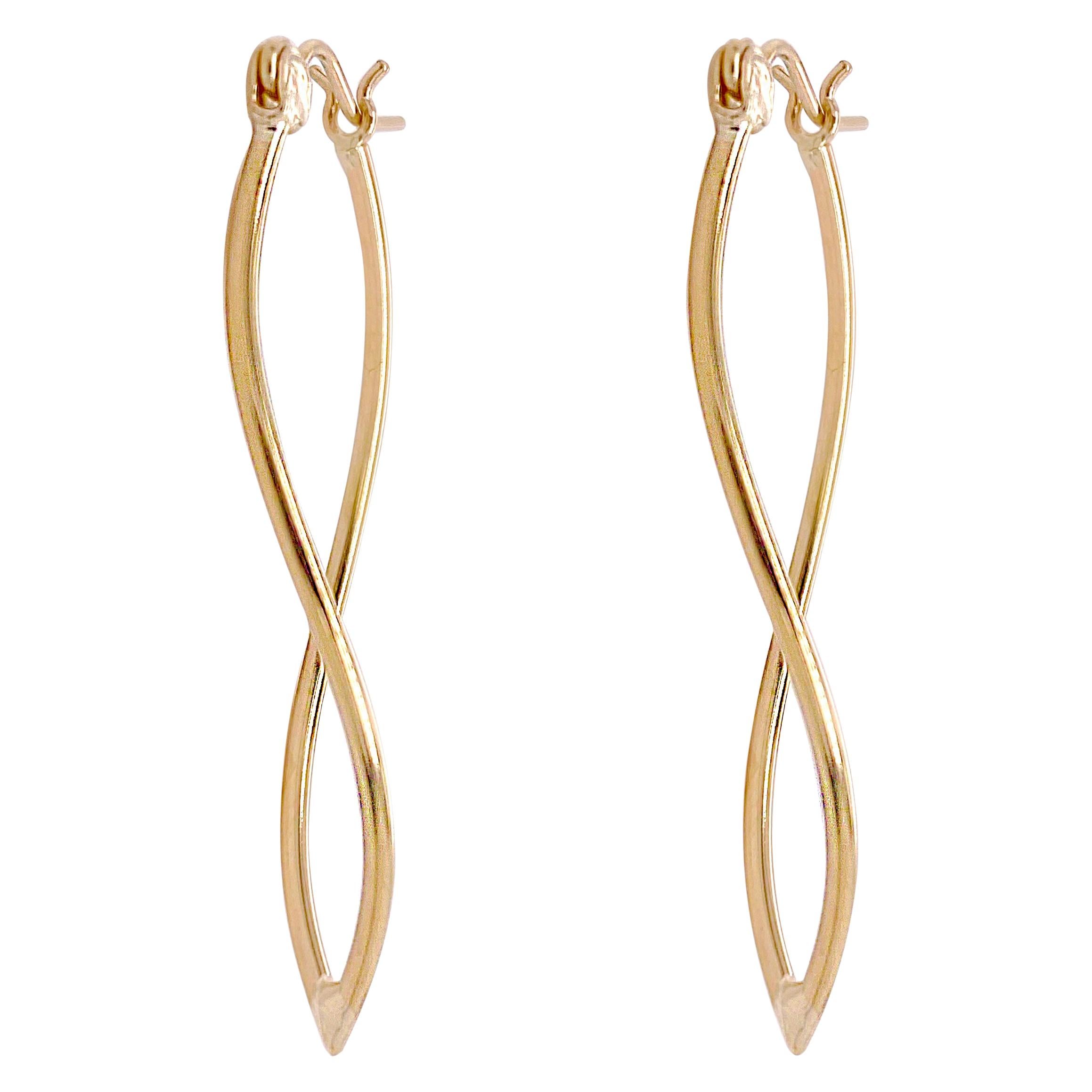 Leaf Shape Hoop Earrings 14K Yellow Gold, 1.5 x 0.75-inch Dangle Earrings