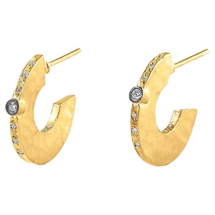 Gold Hoop Earrings with Diamonds 24 Karat Yellow Gold and Silver by Kurtulan For Sale