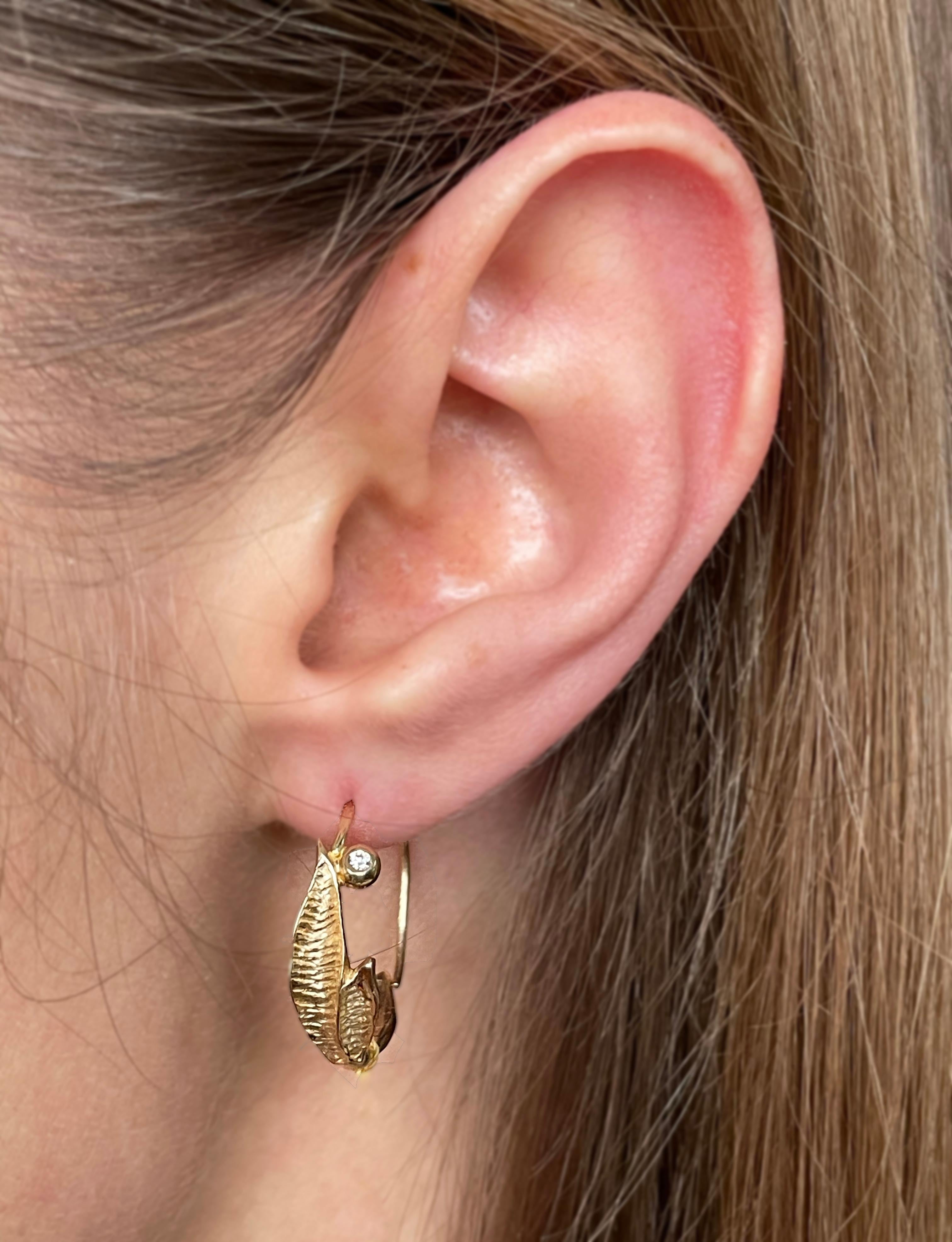 Yellow Gold Hoop Earrings with Diamonds  Gold Hoops  Diamond Hoop Earrings For Sale 1