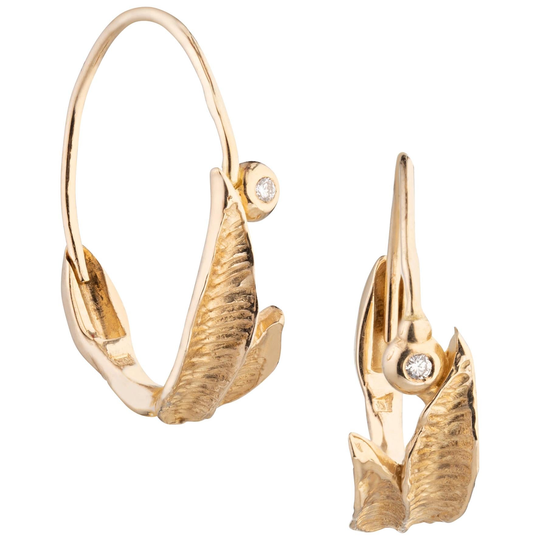 Yellow Gold Hoop Earrings with Diamonds  Gold Hoops  Diamond Hoop Earrings For Sale