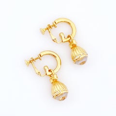 Gold Hoop Earrings With Glass Cabochon Charms By Joan Rivers, 1990s