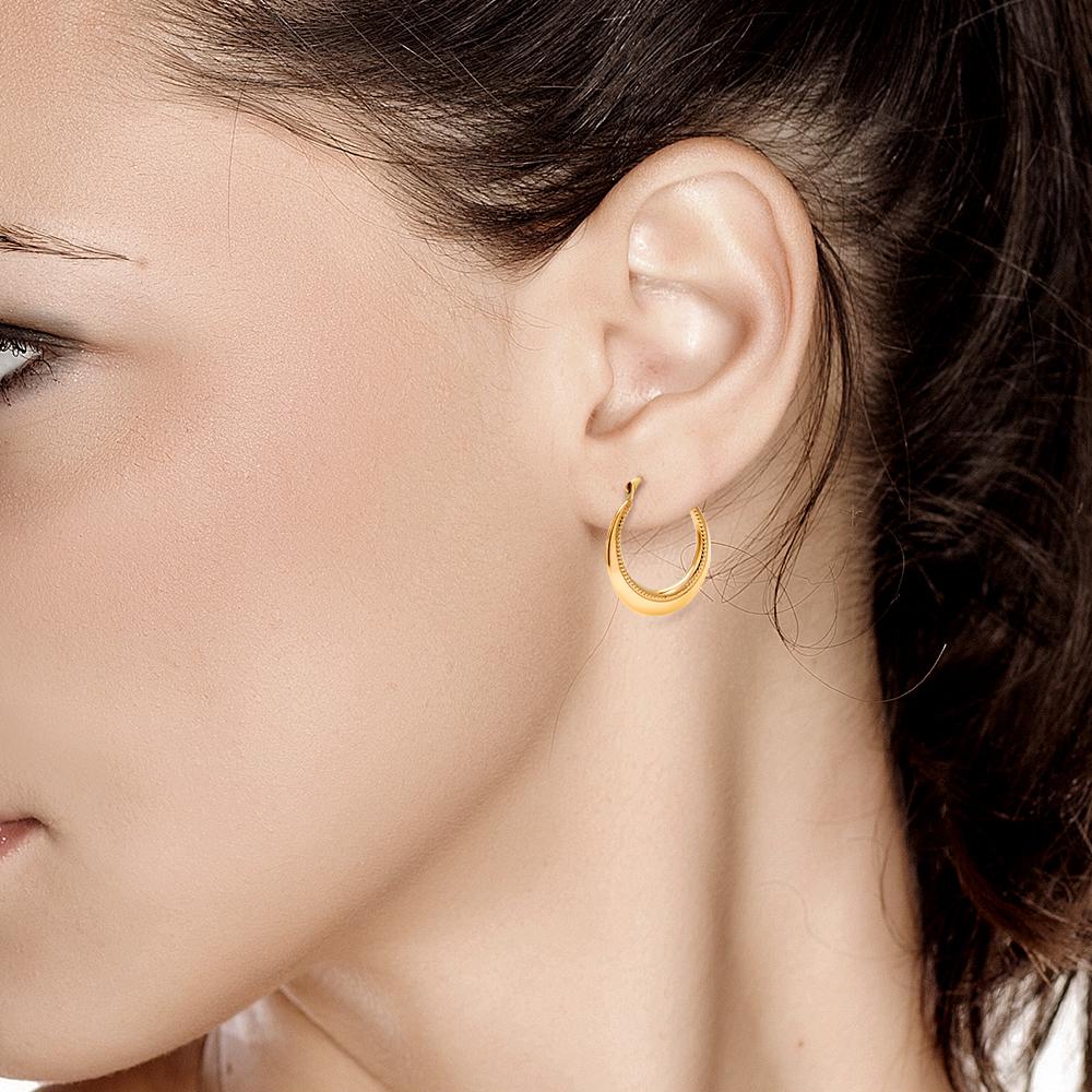 Contemporary Fourteen KaratsYellow Gold Hoop Earrings Granulation Design Measuring 0.50 Inch 