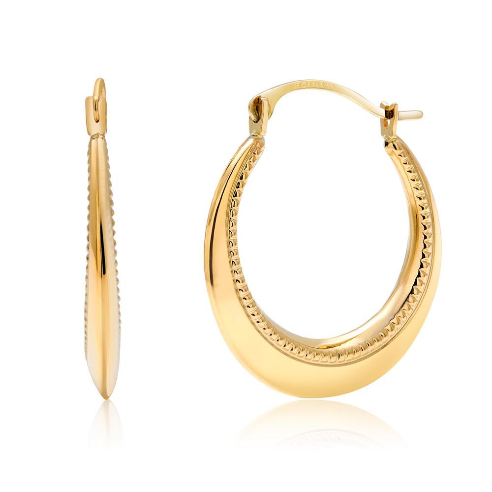 Women's or Men's Fourteen KaratsYellow Gold Hoop Earrings Granulation Design Measuring 0.50 Inch 