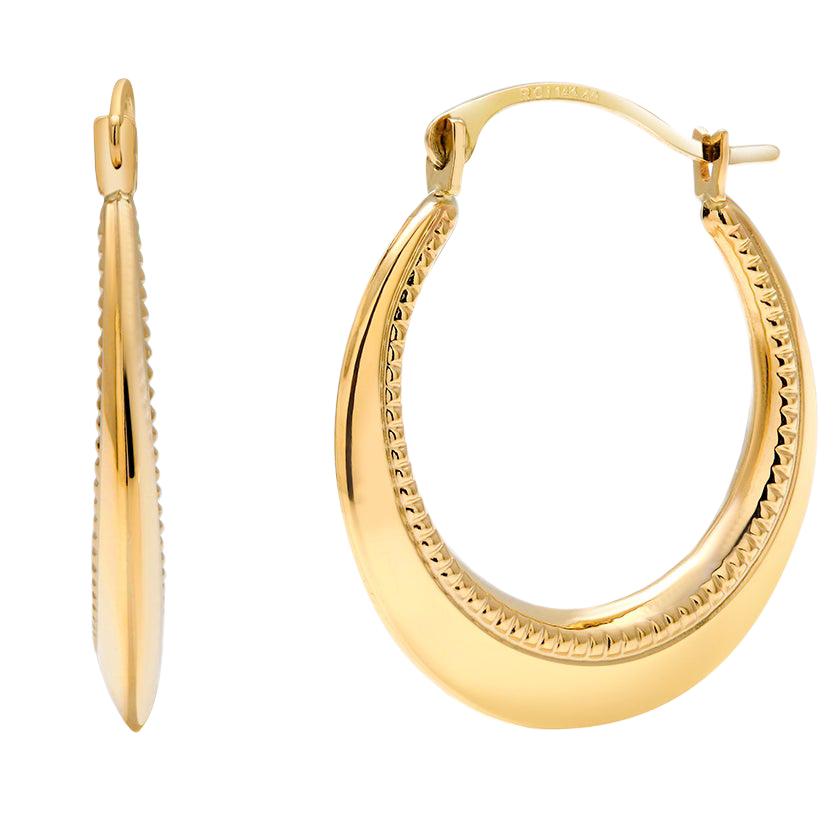 Fourteen KaratsYellow Gold Hoop Earrings Granulation Design Measuring 0.50 Inch 