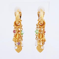 Gold Hoop Earrings With Interchangeable Charm Dangles By Kirks Folly, 1980s