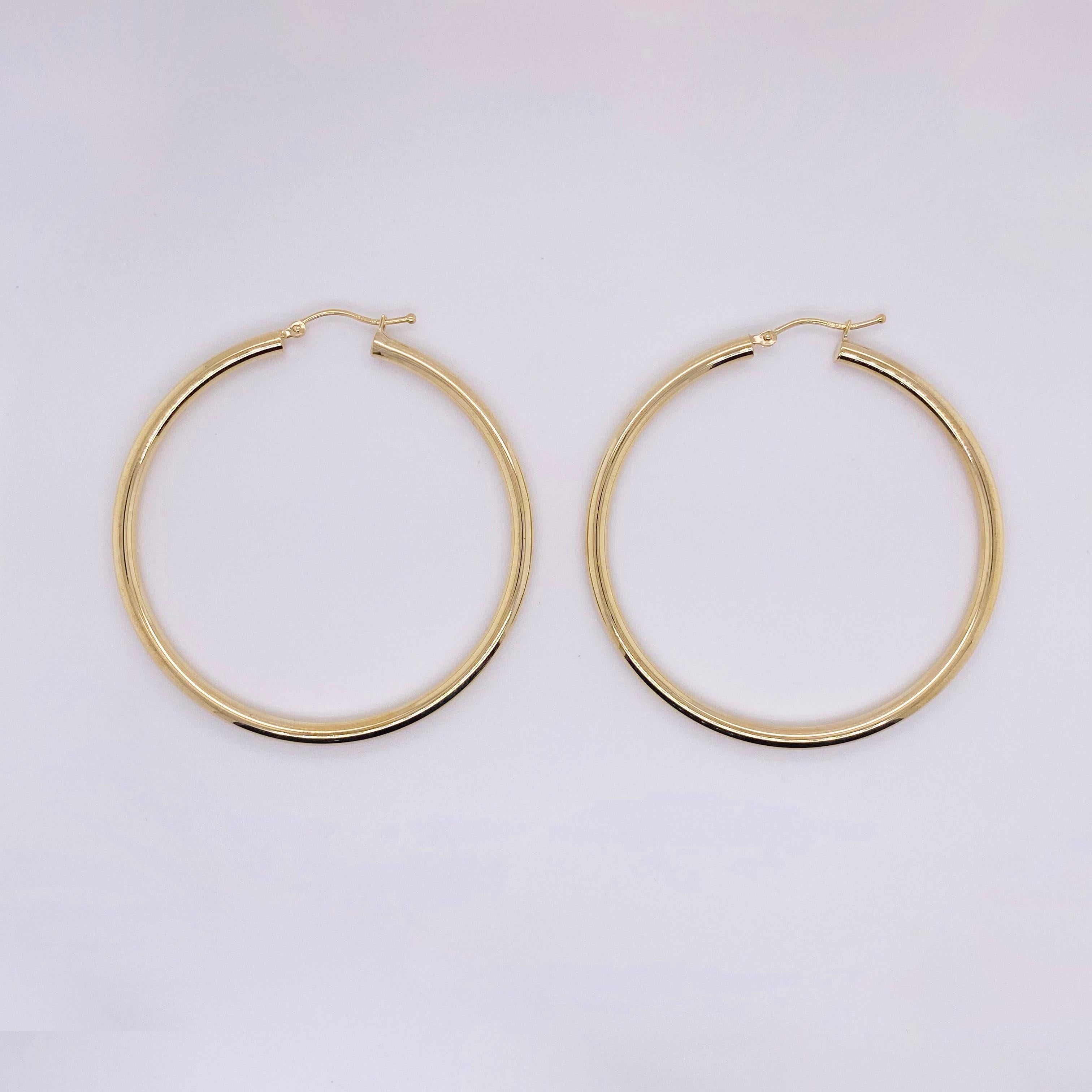 Modern Gold Hoop Earrings, Yellow Gold 14 Karat, 14 Karat, Large Hoops For Sale