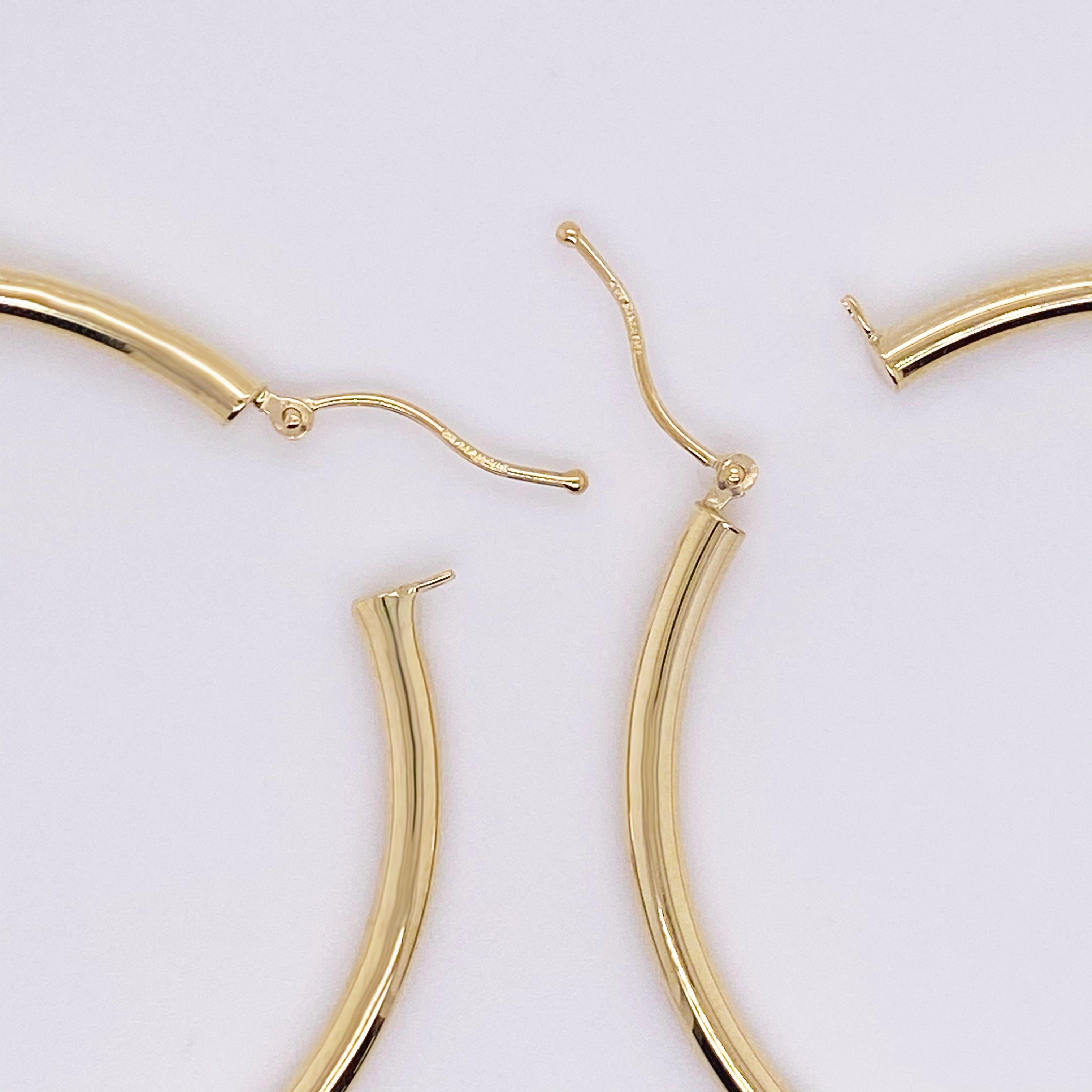 Gold Hoop Earrings, Yellow Gold 14 Karat, 14 Karat, Large Hoops In New Condition For Sale In Austin, TX