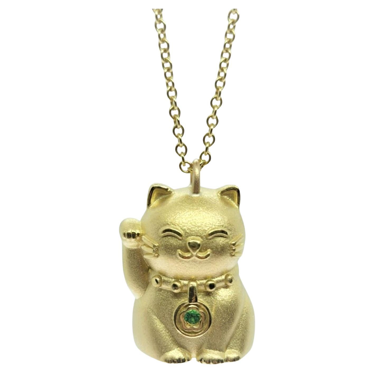 Alison Nagasue Gold Hope (Maneki Neko) Cat Pendant For Sale