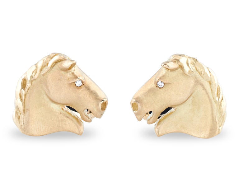 Brilliant Cut Gold Horse Cufflinks For Sale