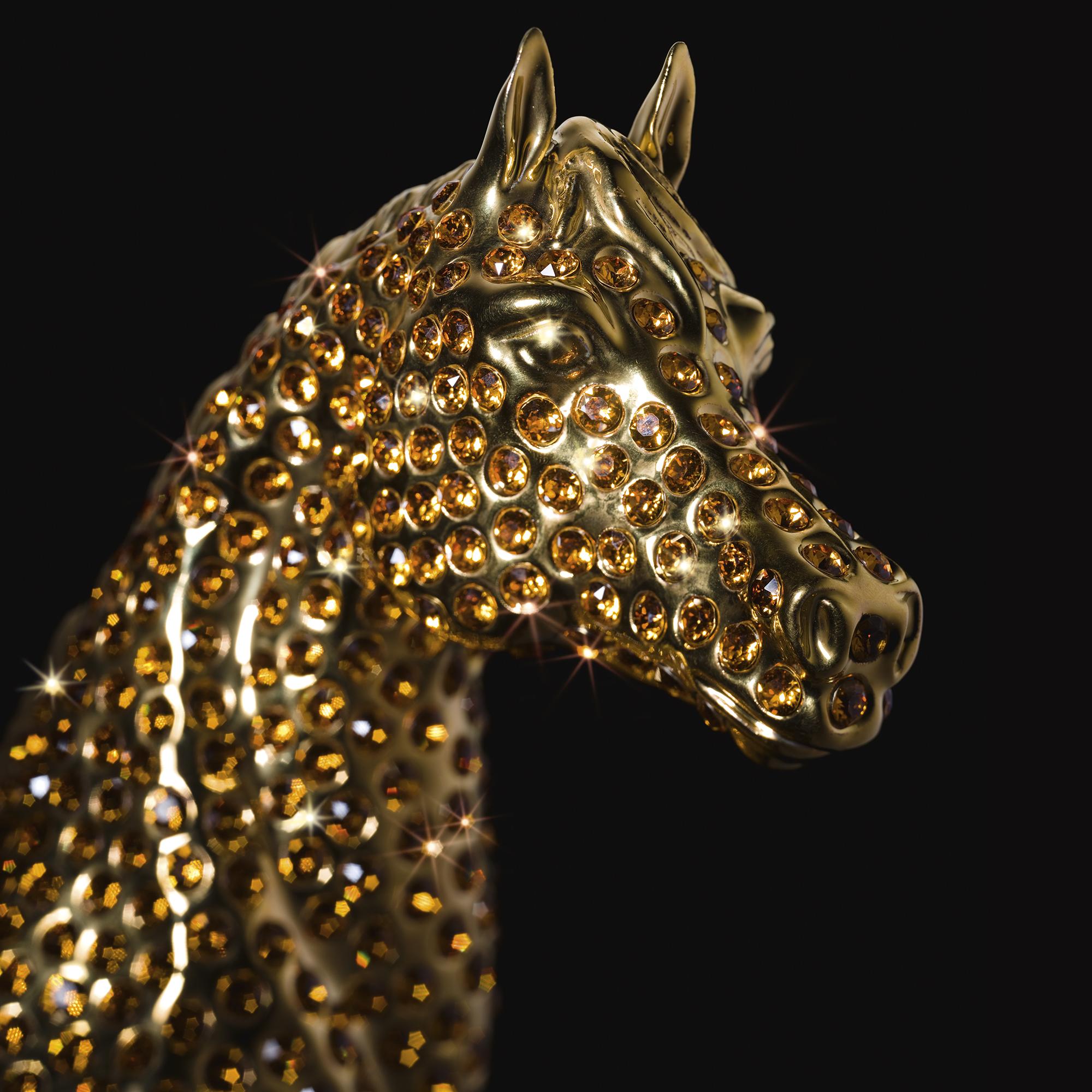 Gold Horse with Amber Crystals Sculpture For Sale 3