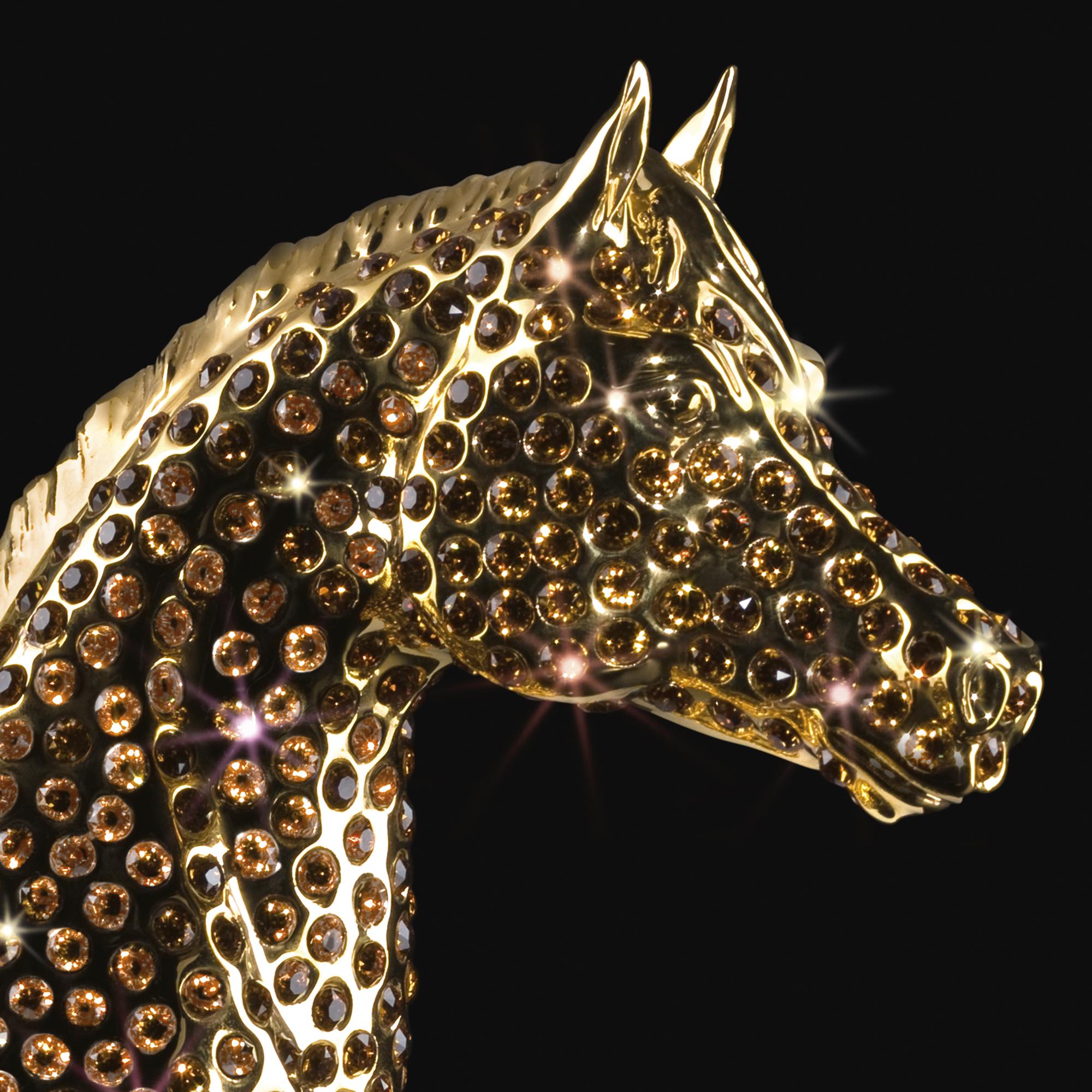 Italian Gold Horse with Amber Crystals Sculpture For Sale
